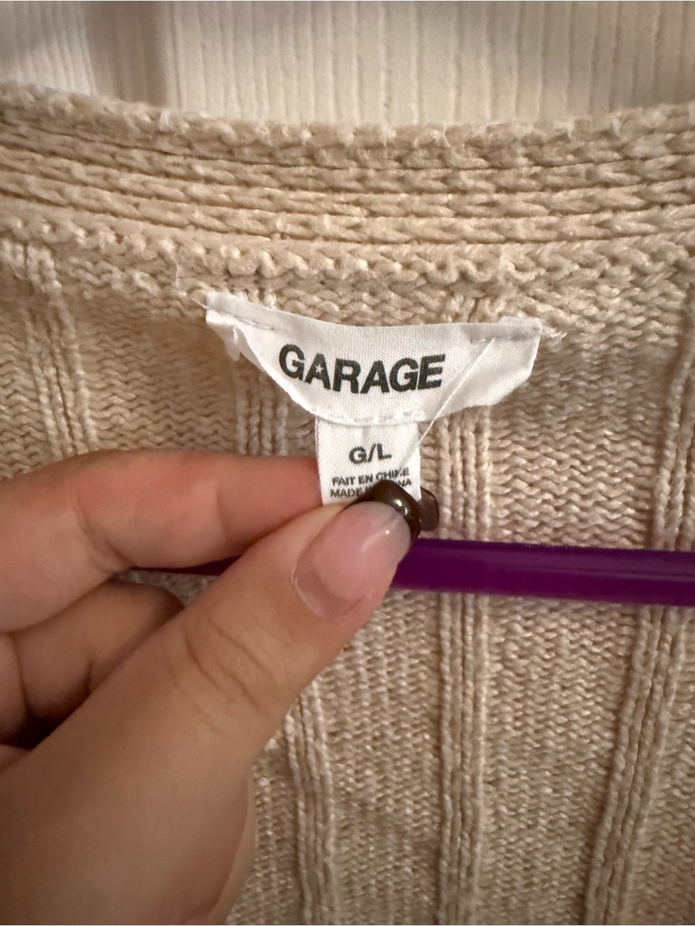 Garage Cream Ribbed V-Neck Button Front Cardigan - Picture 2 of 3